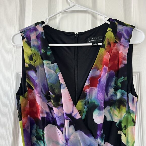 Tahari Floral Faux Wrap Dress Women’s Size 6 Sleeveless V-Neck Midi - Picture 3 of 15
